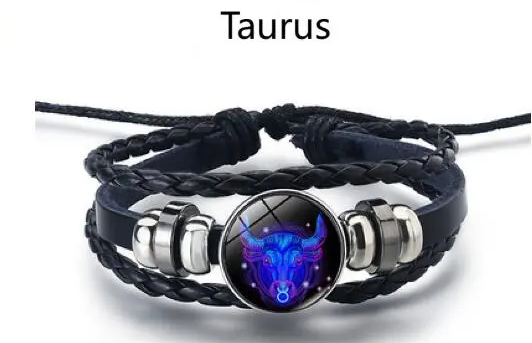Astrology Charm Leather Bracelet - Adjustable Zodiac Sign Jewelry for Personalized Style