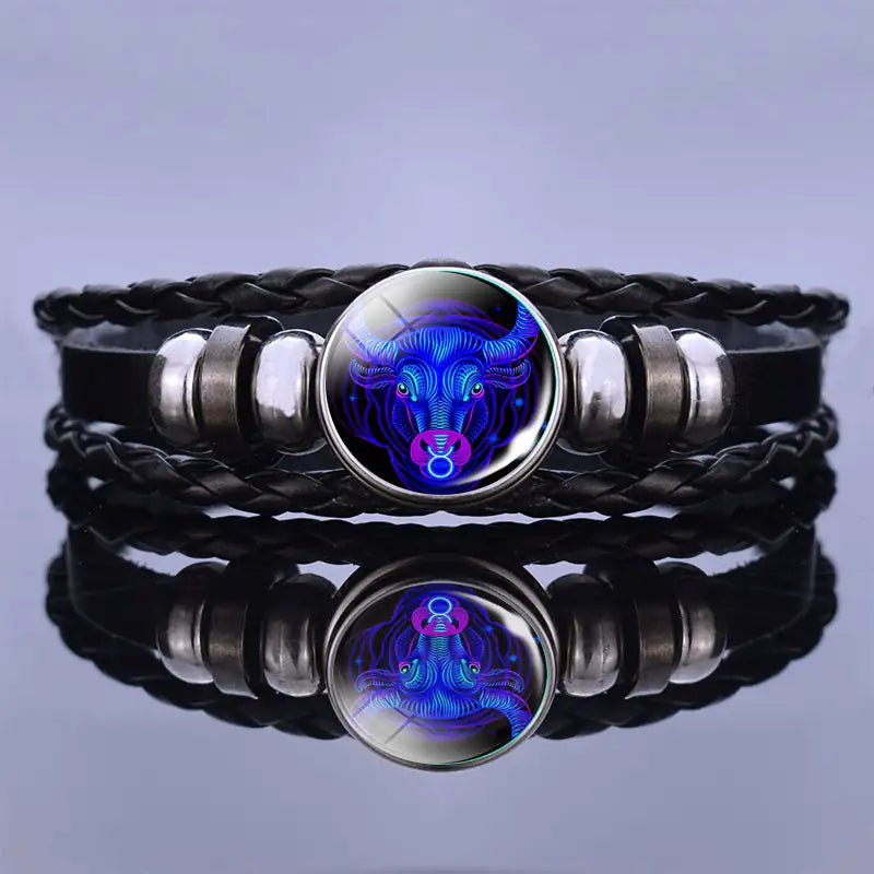 Astrology Charm Leather Bracelet - Adjustable Zodiac Sign Jewelry for Personalized Style