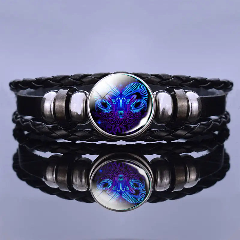 Astrology Charm Leather Bracelet - Adjustable Zodiac Sign Jewelry for Personalized Style