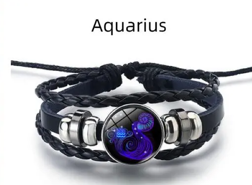 Astrology Charm Leather Bracelet - Adjustable Zodiac Sign Jewelry for Personalized Style