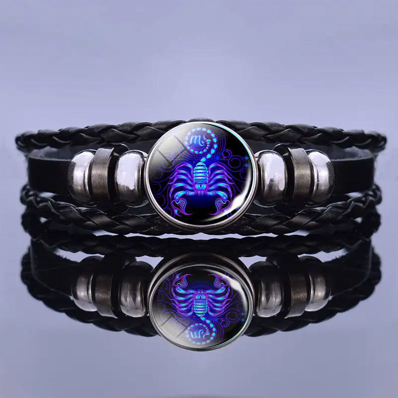 Astrology Charm Leather Bracelet - Adjustable Zodiac Sign Jewelry for Personalized Style