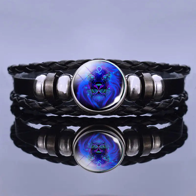 Astrology Charm Leather Bracelet - Adjustable Zodiac Sign Jewelry for Personalized Style