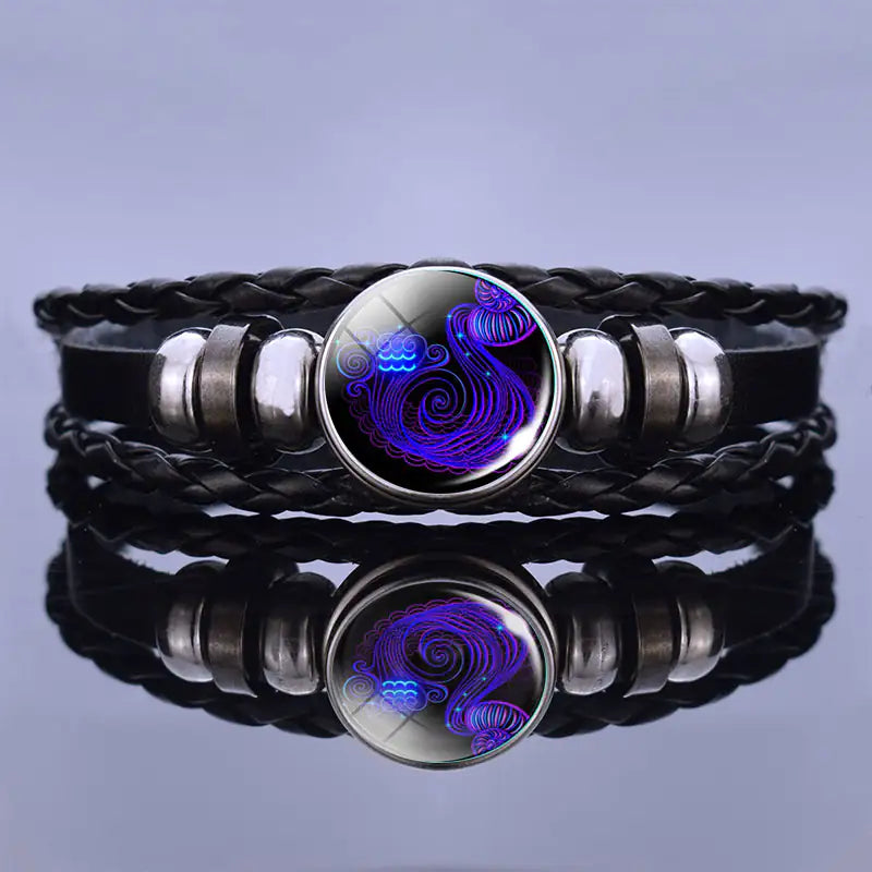 Astrology Charm Leather Bracelet - Adjustable Zodiac Sign Jewelry for Personalized Style