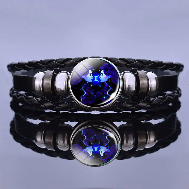 Astrology Charm Leather Bracelet - Adjustable Zodiac Sign Jewelry for Personalized Style