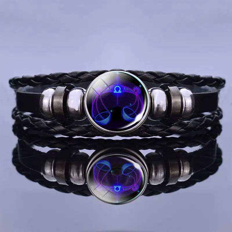 Astrology Charm Leather Bracelet - Adjustable Zodiac Sign Jewelry for Personalized Style