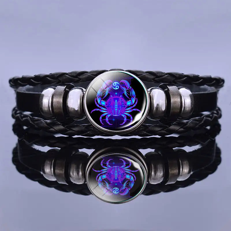 Astrology Charm Leather Bracelet - Adjustable Zodiac Sign Jewelry for Personalized Style
