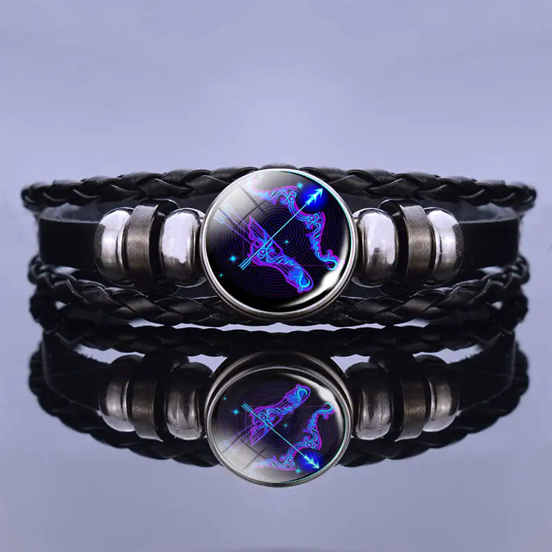 Astrology Charm Leather Bracelet - Adjustable Zodiac Sign Jewelry for Personalized Style