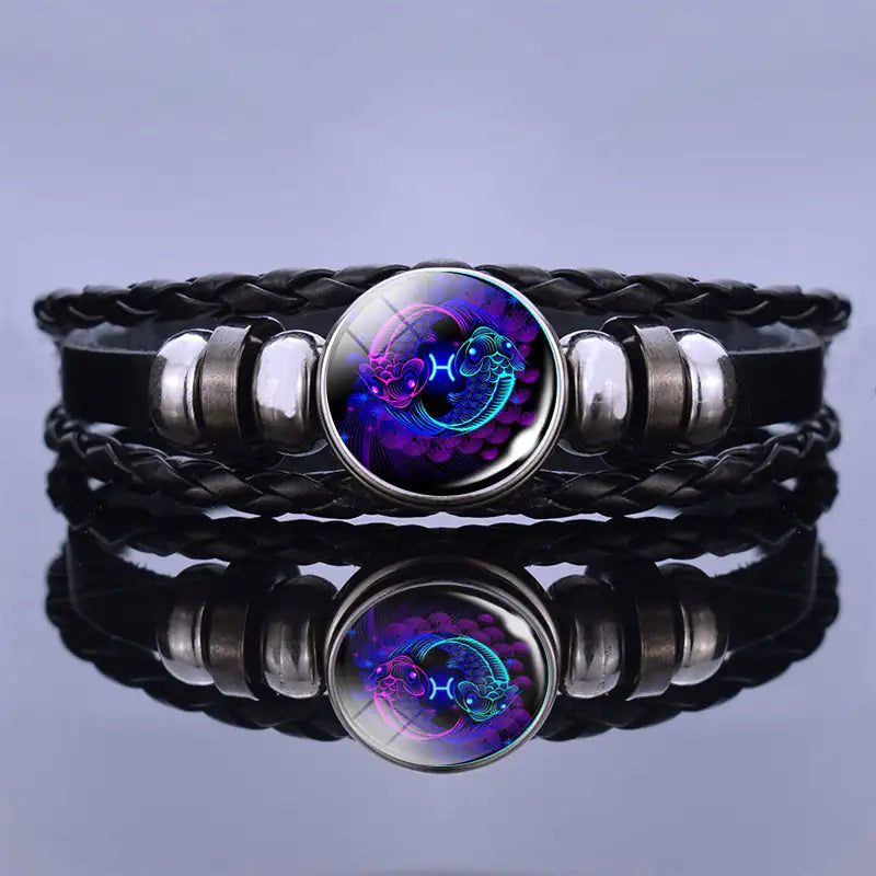 Astrology Charm Leather Bracelet - Adjustable Zodiac Sign Jewelry for Personalized Style