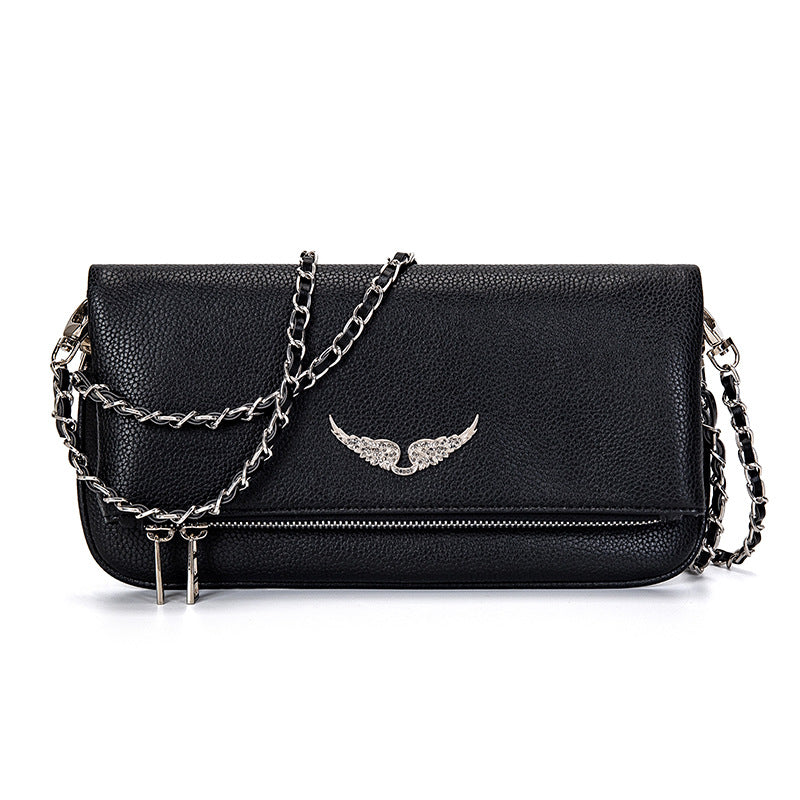 Rhinestone Evening Clutch – Women's, Faux Leather & Detachable Chain Strap